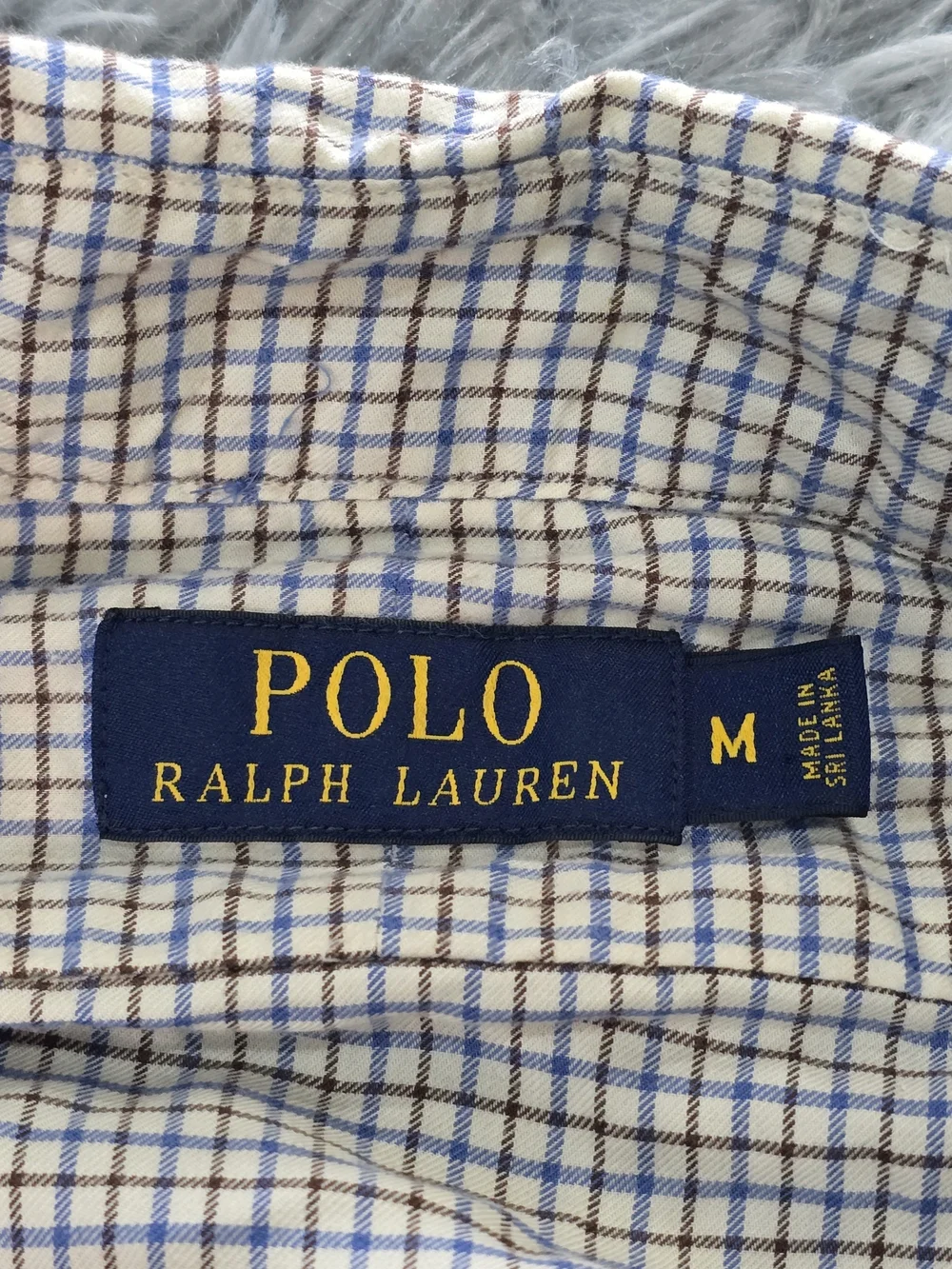 Polo by Ralph Lauren White, Navy, And Brown Check Long-Sleeve Button Down Shirt